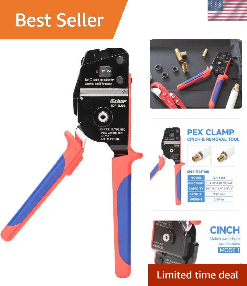 ICP-BJ03 PEX Clamp Tool for Cinch and Removal of 3/8-in, 1/2-in, 3/4-in and 1...