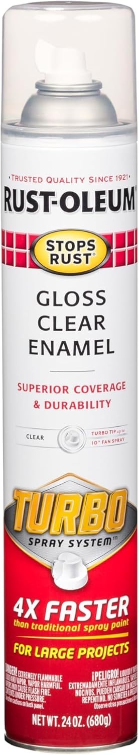 Rust‑Oleum Turbo Spray Paint, Gloss Clear, 24oz, Stops Rust, 6 Pack