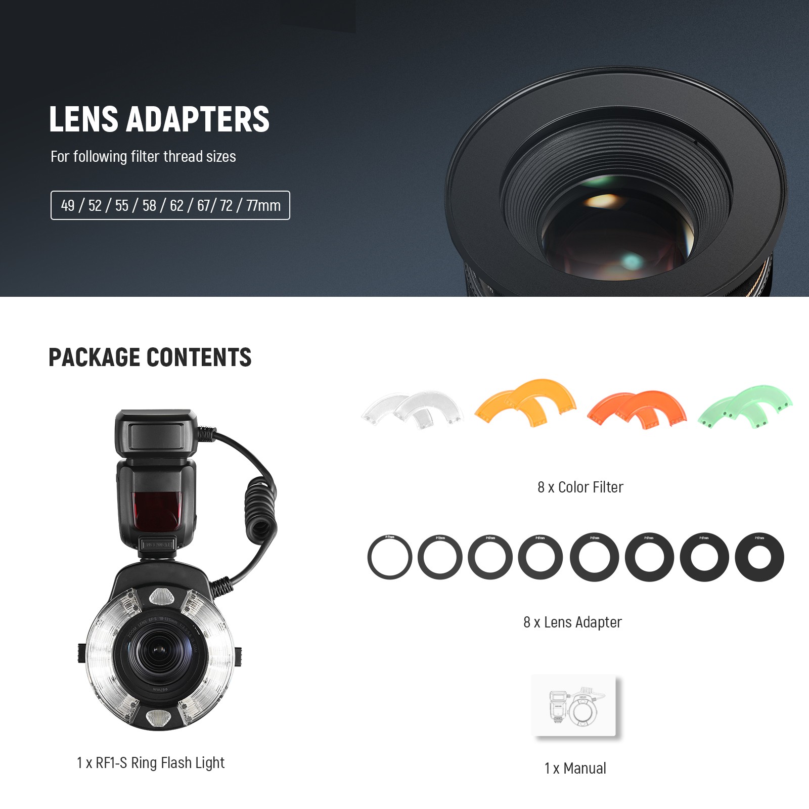 NEEWER RF1-SD Ring Flash for Sony, 76Ws TTL, 5600K, Macro