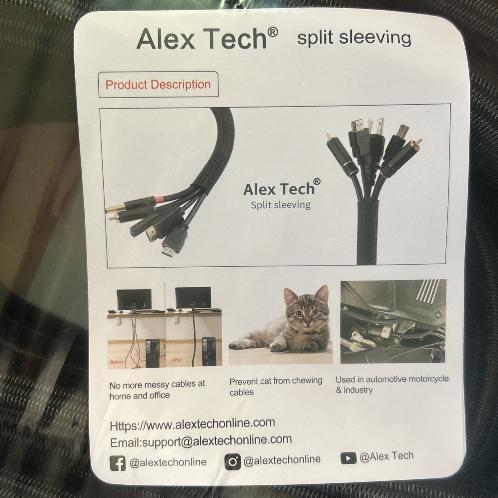 Alex Tech 20ft - 1.5 inch Cord Protector Wire Loom Tubing Cable Sleeve Black