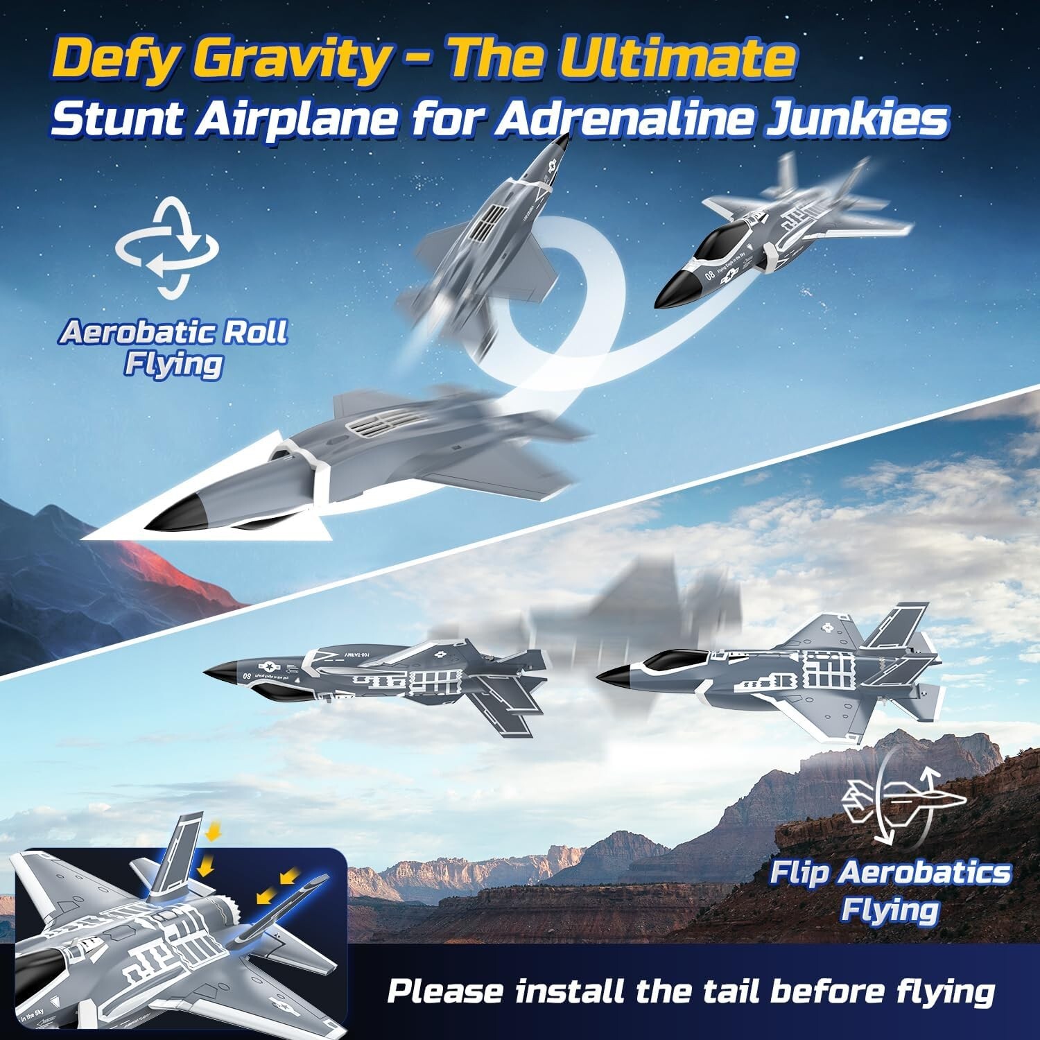 DEERC F35 4 Channel Brushless RC Plane for Adults Remote Control Airplane Duc...