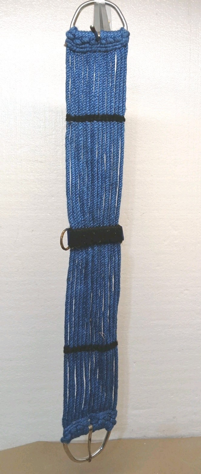 Vintage Western Rope Horse Cinch Blue Saddle Girth Cotton w/ Steel D Rings 30