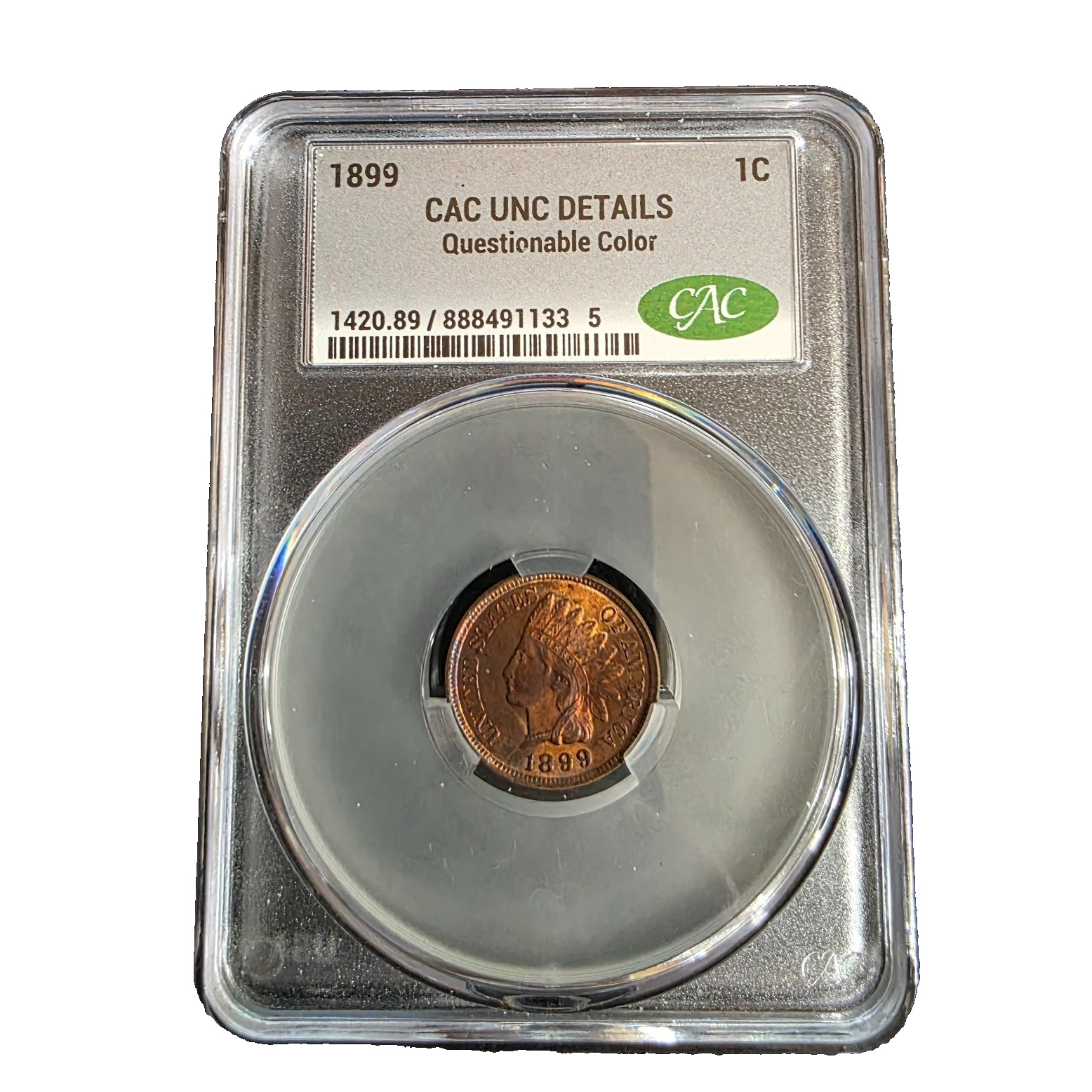 1899 indian head penny, CAC, Questionable color