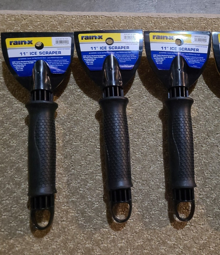 3 X Rain-X® 11" Heavy Duty Ice Scraper with Rubber Grip, Black and Yellow,  11"