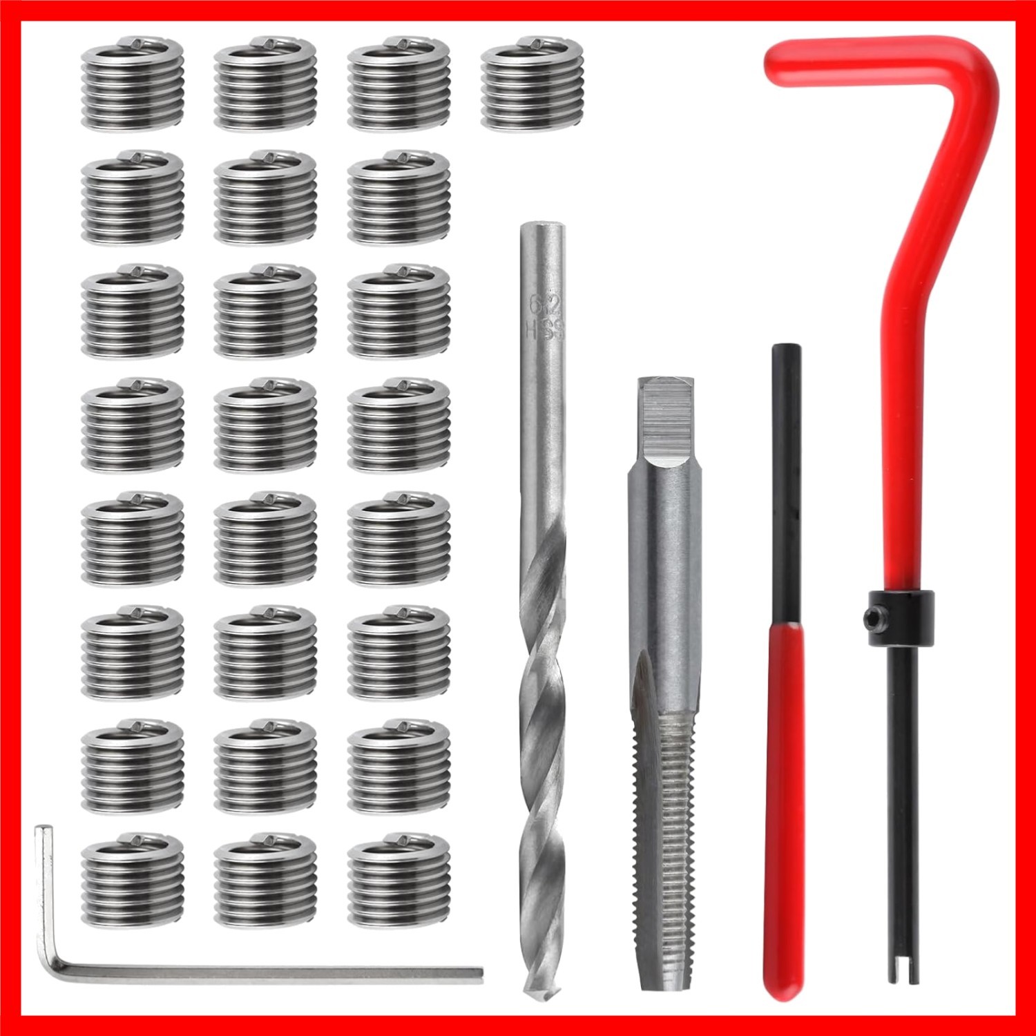 30 Piece M6 x 1.0mm Thread Repair Kit, HSS Drill Helicoil Thread Repair Kit, ...