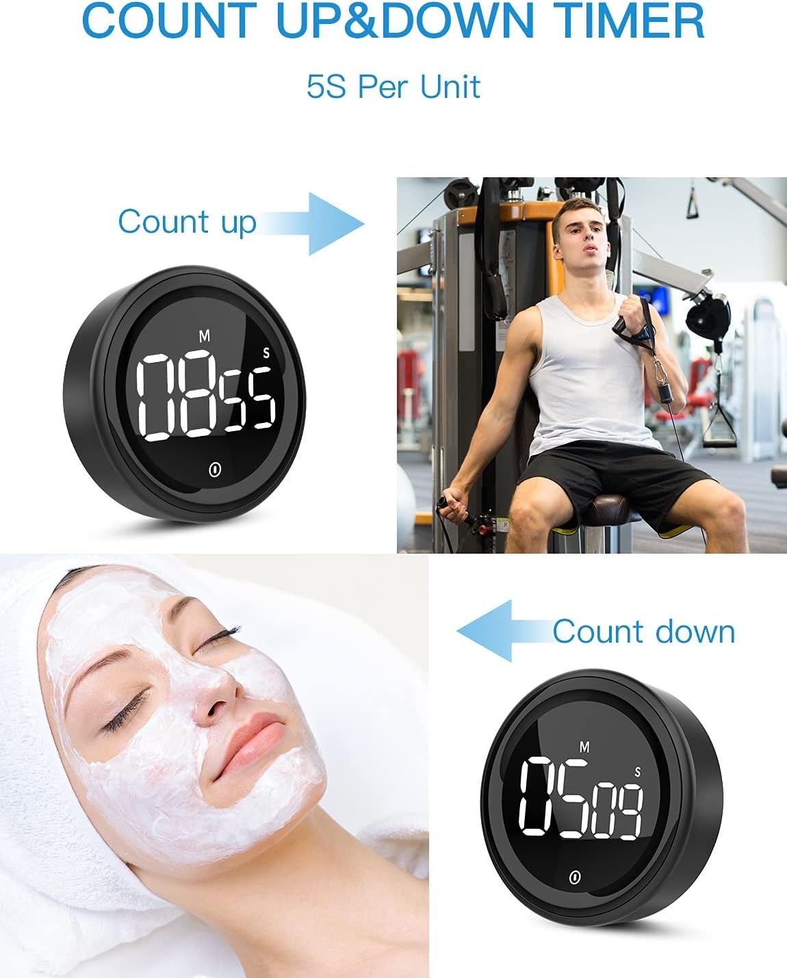 Digital Kitchen Timer, Magnetic Countdown Countup Timer with Large LED Displa...
