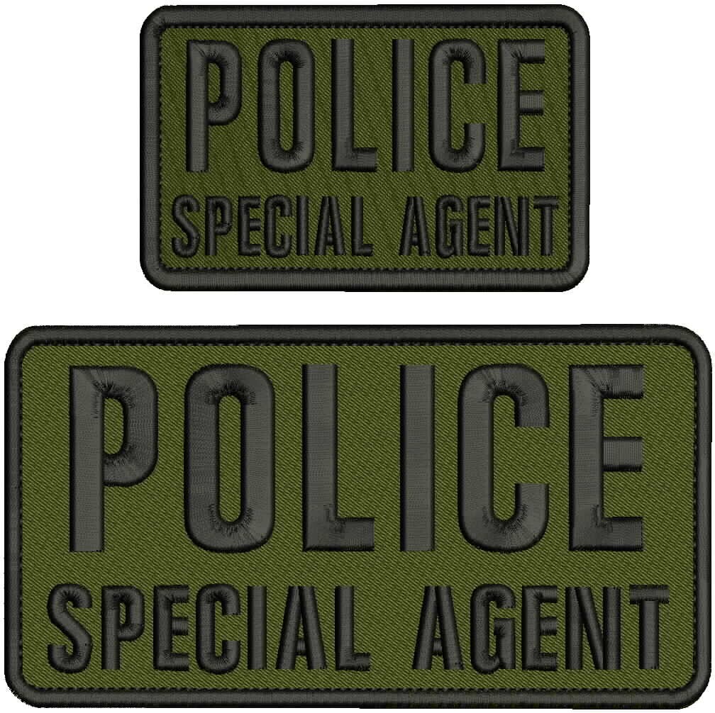POLICE SPECIAL AGENT embroidery patches 4x8 and 3x6 hook on back  BLACK