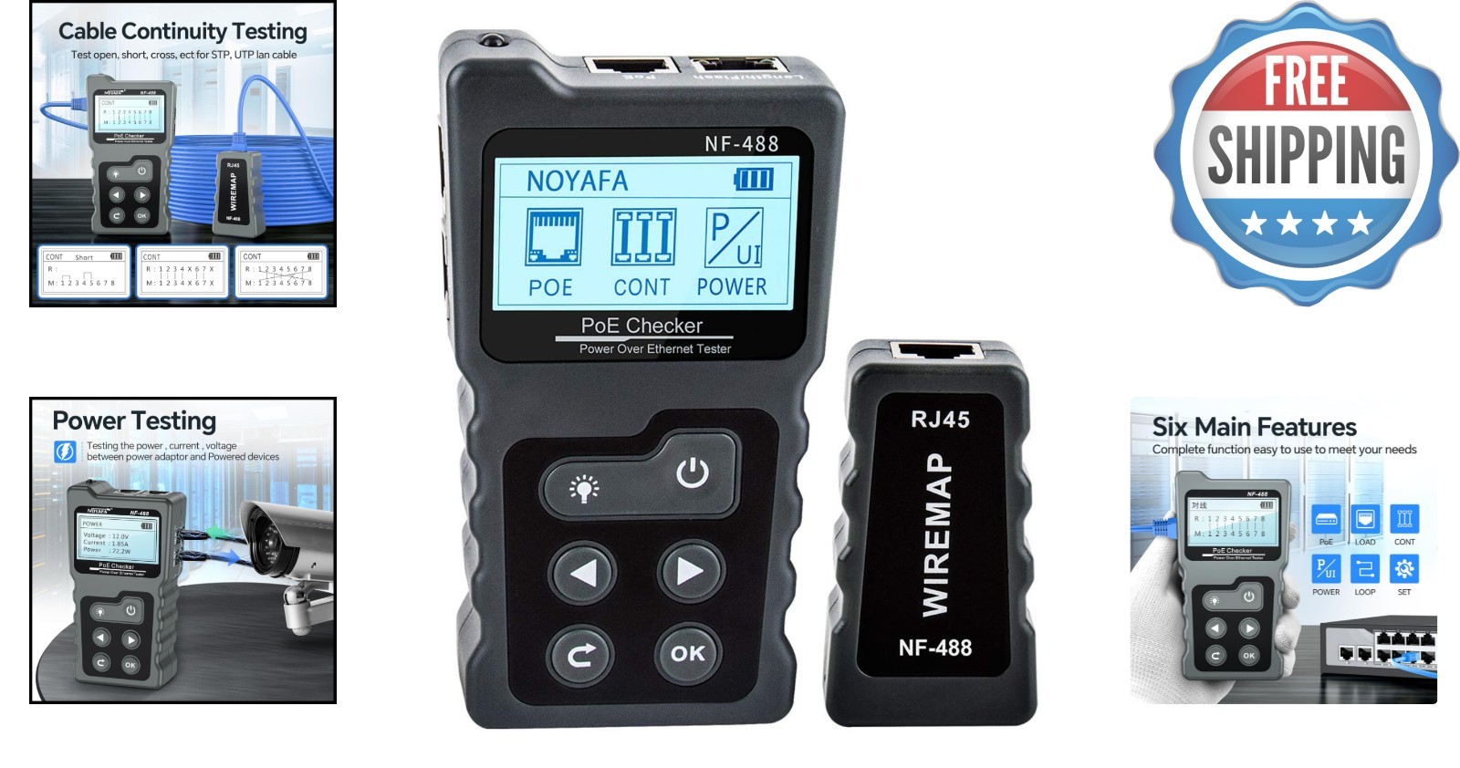 Efficient PoE Tester for DC Power, Voltage & Network Cable Testing - 4 x 1.5 in