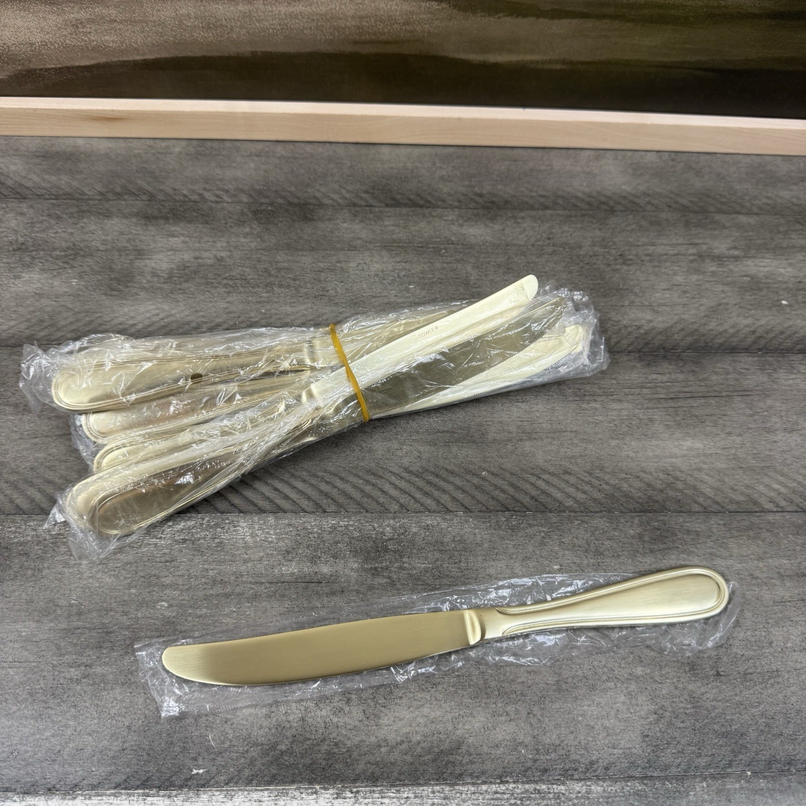 Pottery Barn Caterer's Box Stainless Steel 12-Piece Set Knives Only Gold NWOB