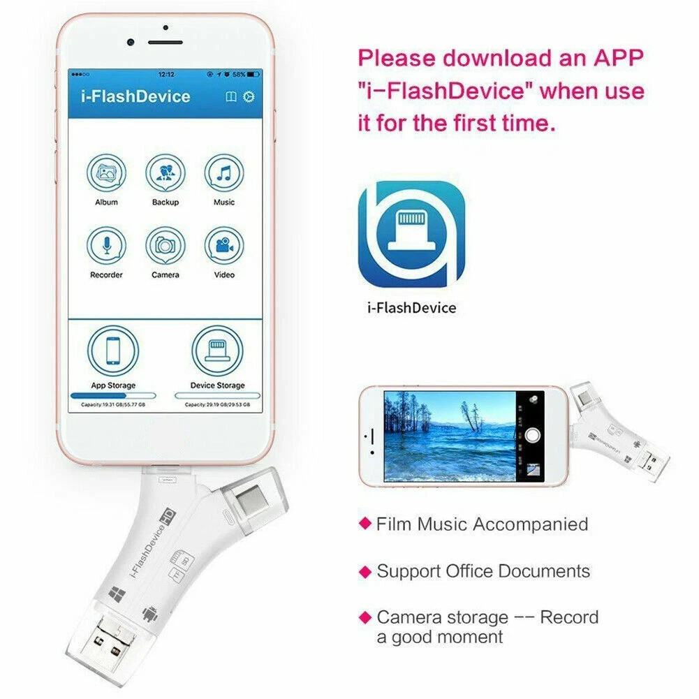 4in1 USB i-Flash Drive Micro SD/TF Card Reader Adapter For iPhone iPad Android