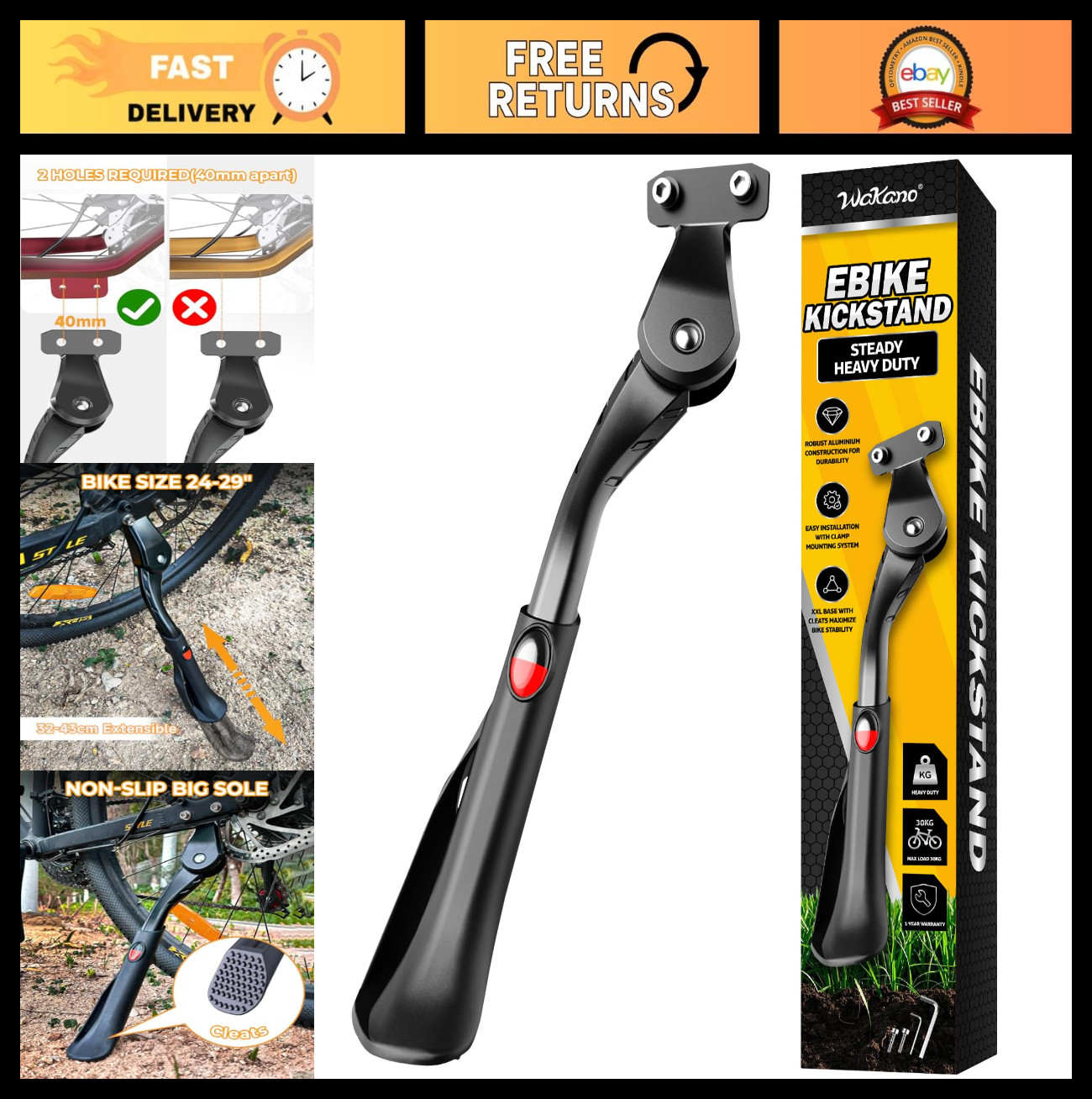Adjustable Bike Kickstand 24"-29" for Adult, Electric, Mountain & Fat Tire Bikes