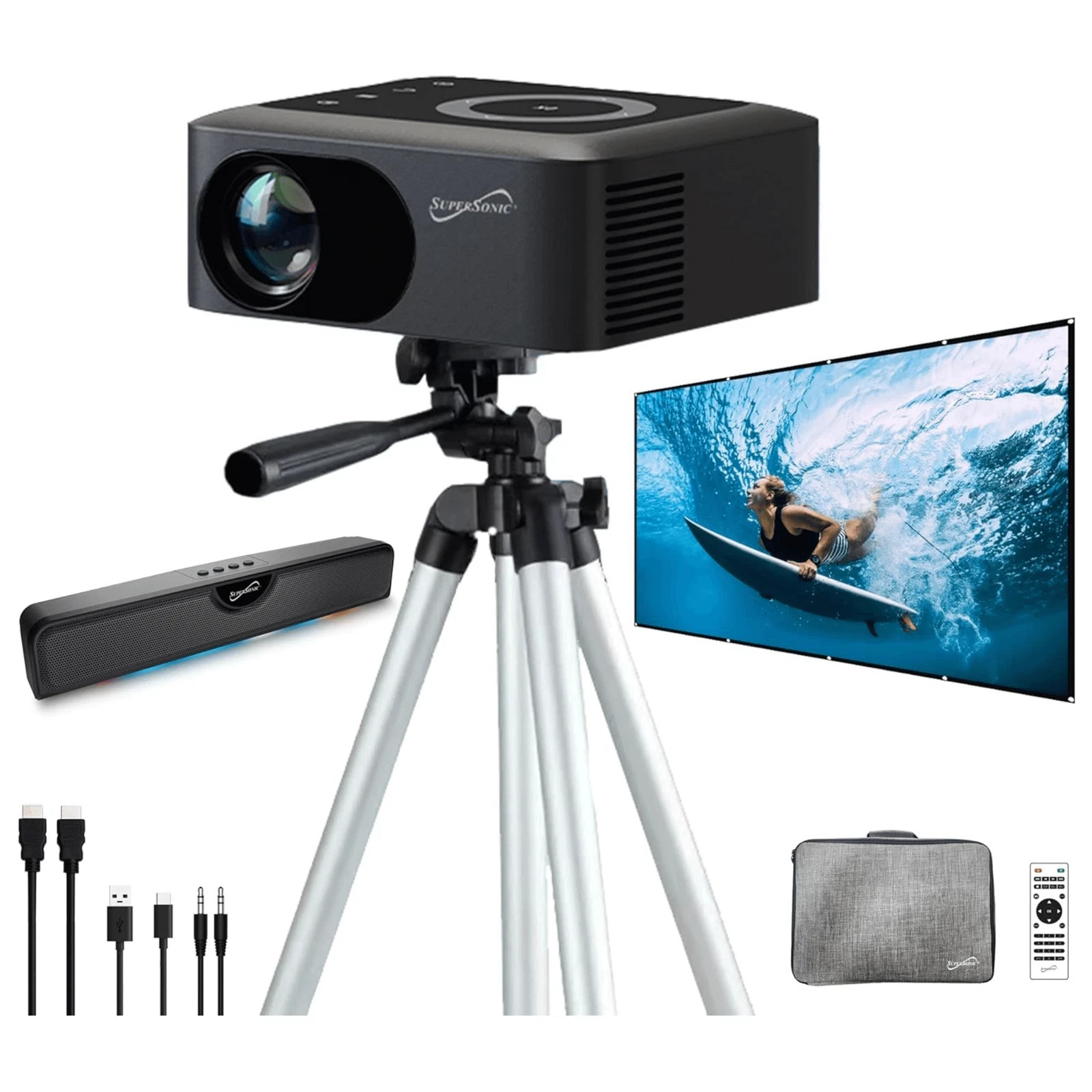 Supersonic Ultimate Soundbar Projector Combo with Bluetooth and RGB LED Lights
