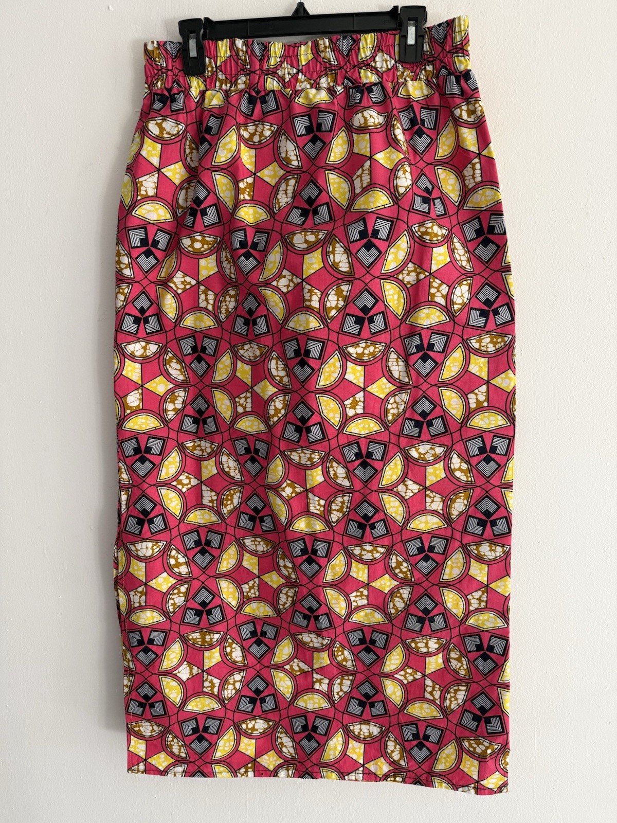 African Inspired Ghana Nigeria Ankara Yellow Pink  Pencil Skirt Size Medium Larg