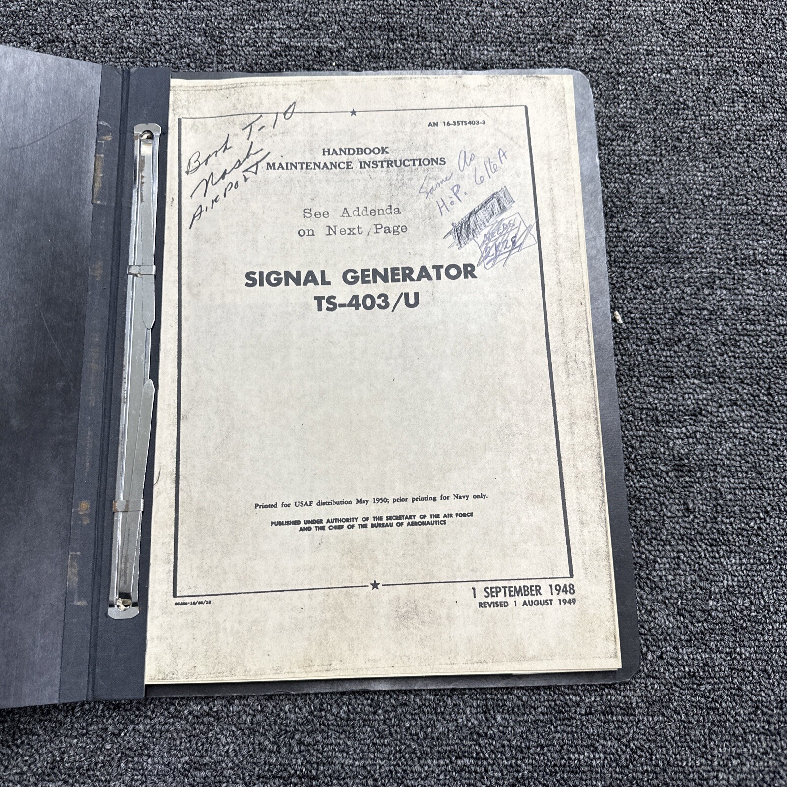 Air Force Signal Generators TS-403/U Maintenance Handbook AN 16-35TS402-3 ~ 1950