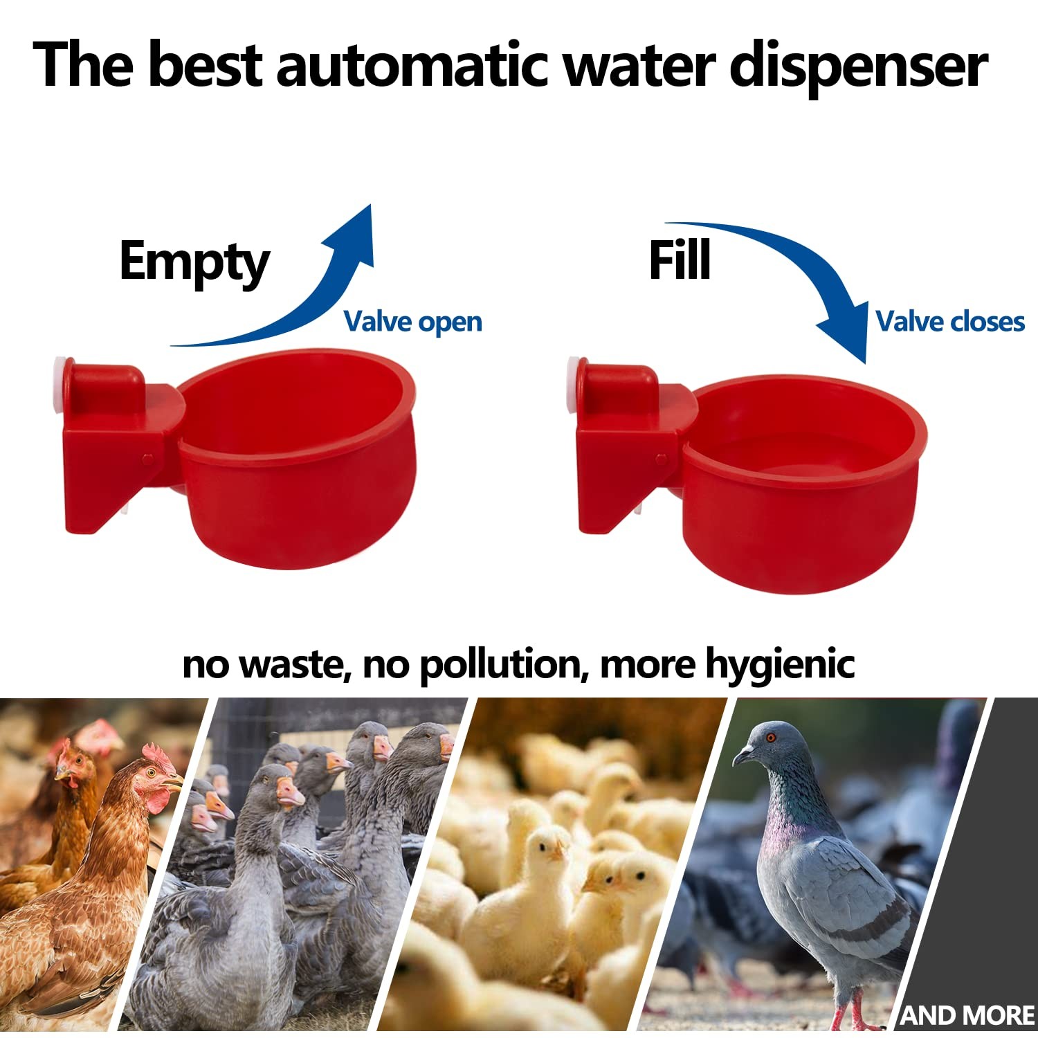 Outdoor 5 Gallon Chicken Waterer - 8 Pack Durable Automatic Cups Included