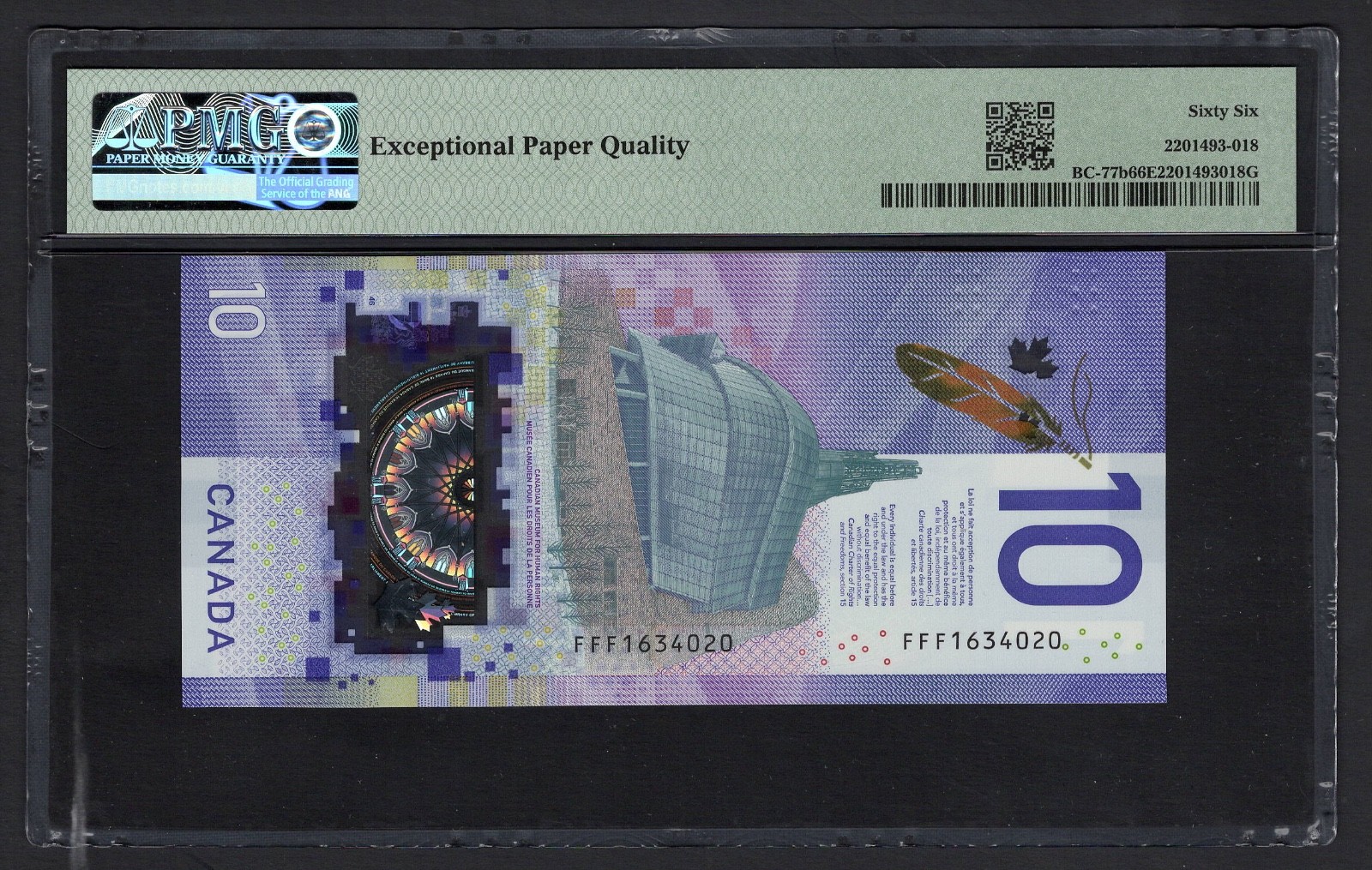 Canada 10 Dollars 2018 BC-77b Uncirculated Grade 66