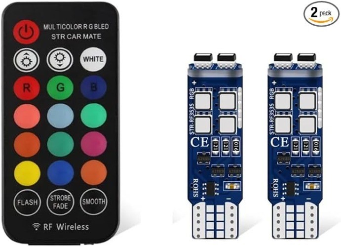 194 LED Bulbs W5W 168 RGB T10 LED Light Bulb with Remote Cont Size: 2 pack T10