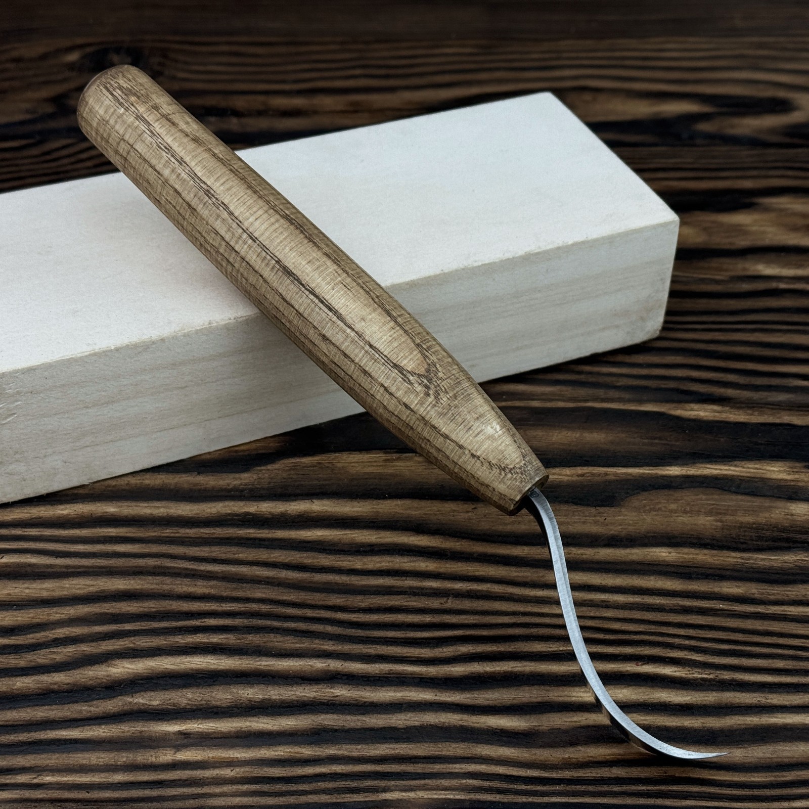 Long Hook Knife Hand-Forged with Leather Sheath 52100 Carbon Steel Blade Carver.