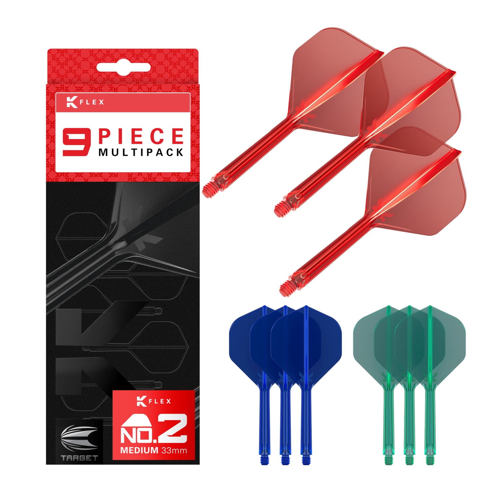 Target Darts K-Flex Integrated Dart Flights and Shafts, Medium Stem (33mm), N...