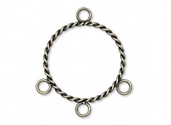 Focal, 10 Antiqued Gold Plated Brass 21mm Twist Beading Hoops with 3 Loops *