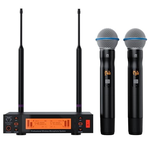 Dual Channel Wireless Microphone System, 2 Handheld Dynamic Mic, 200 UHF