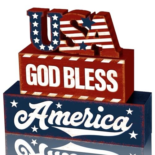 3 Pcs Farmhouse 4th of July Patriotic Table Sign Independence Day Table Wood