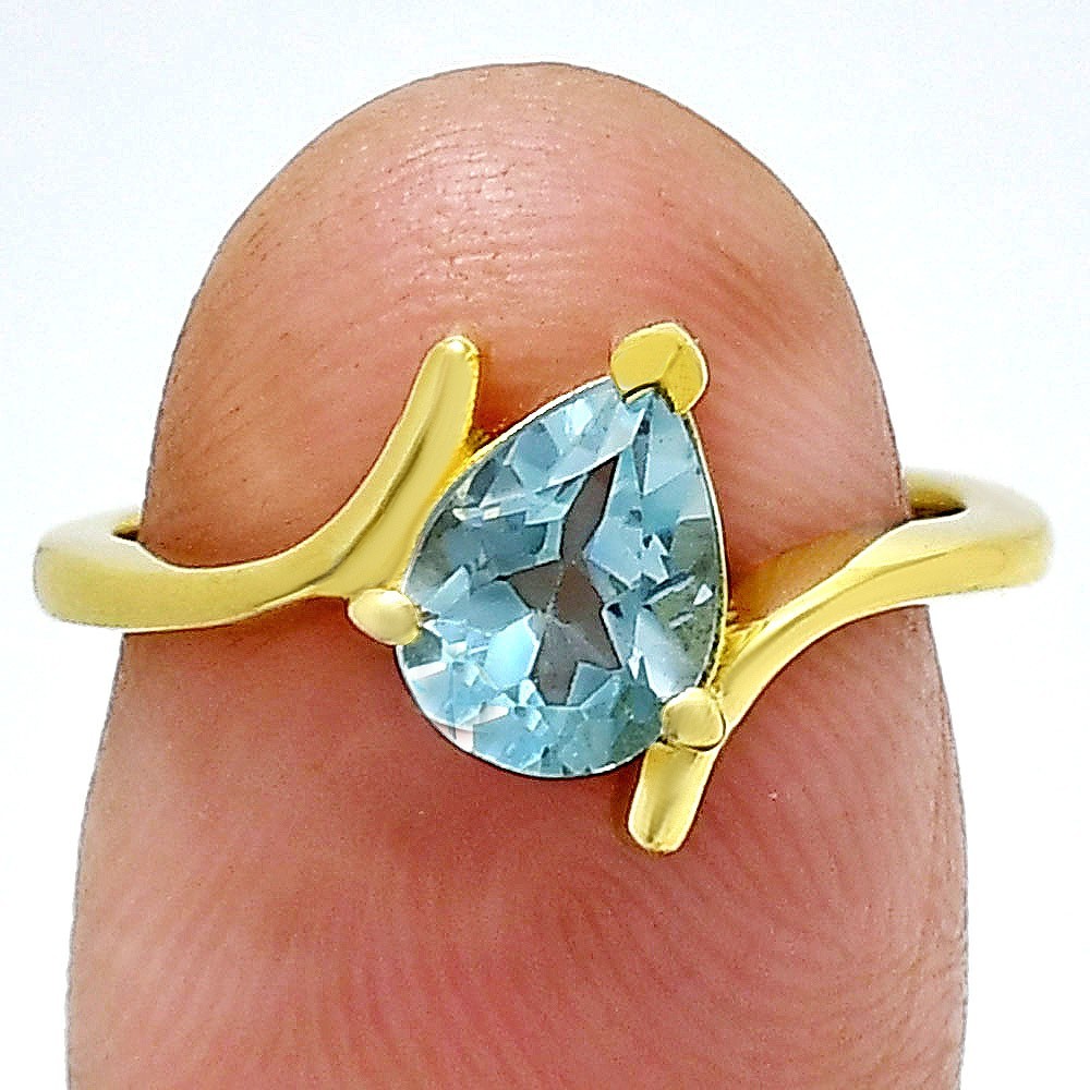 18K Gold Plated Brass Pear Cut Birthstone Ring Minimalist Style Jewelry TGR1001