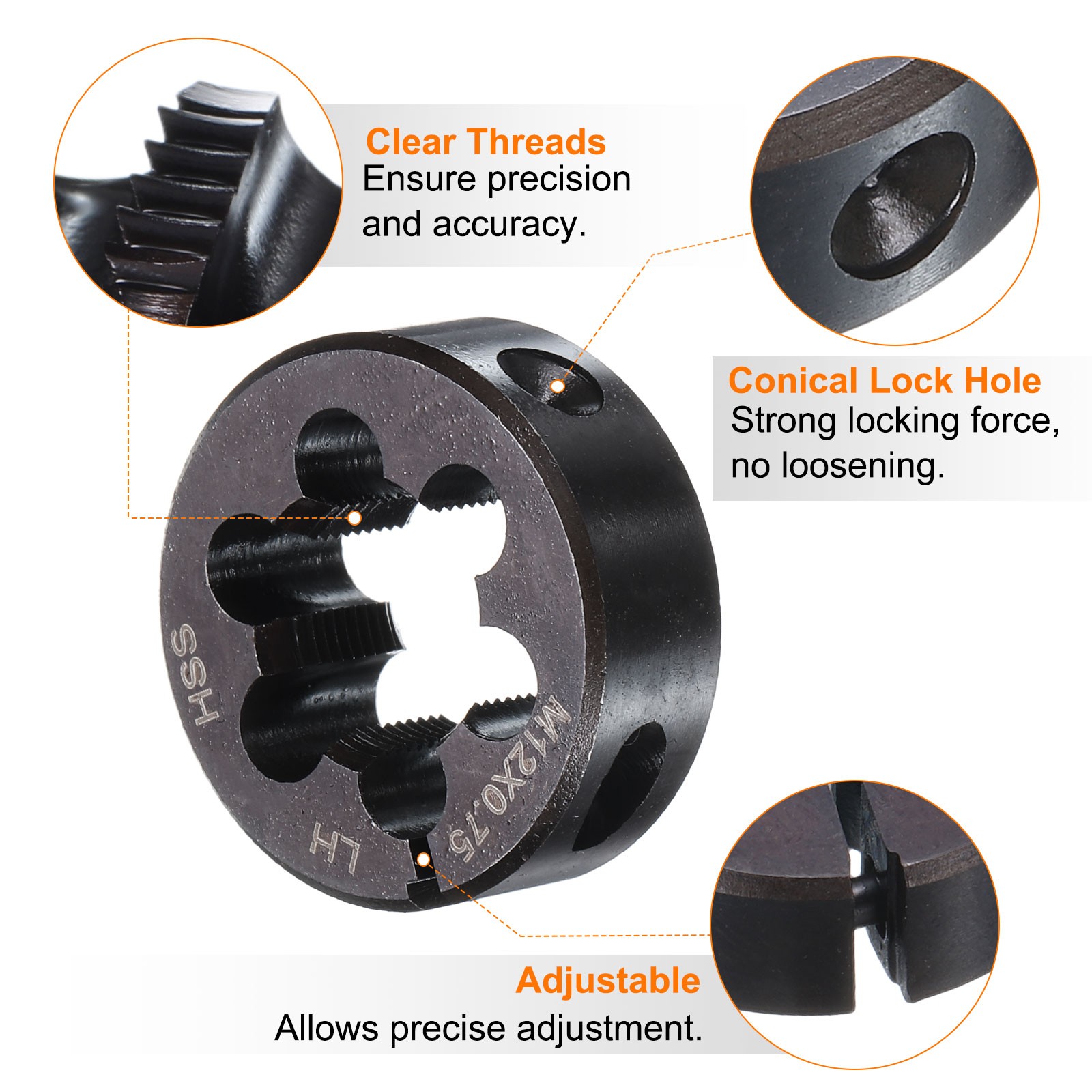 Round Threading Die M12 x 0.75 Metric Thread Adjustable Left Hand Cutting Die