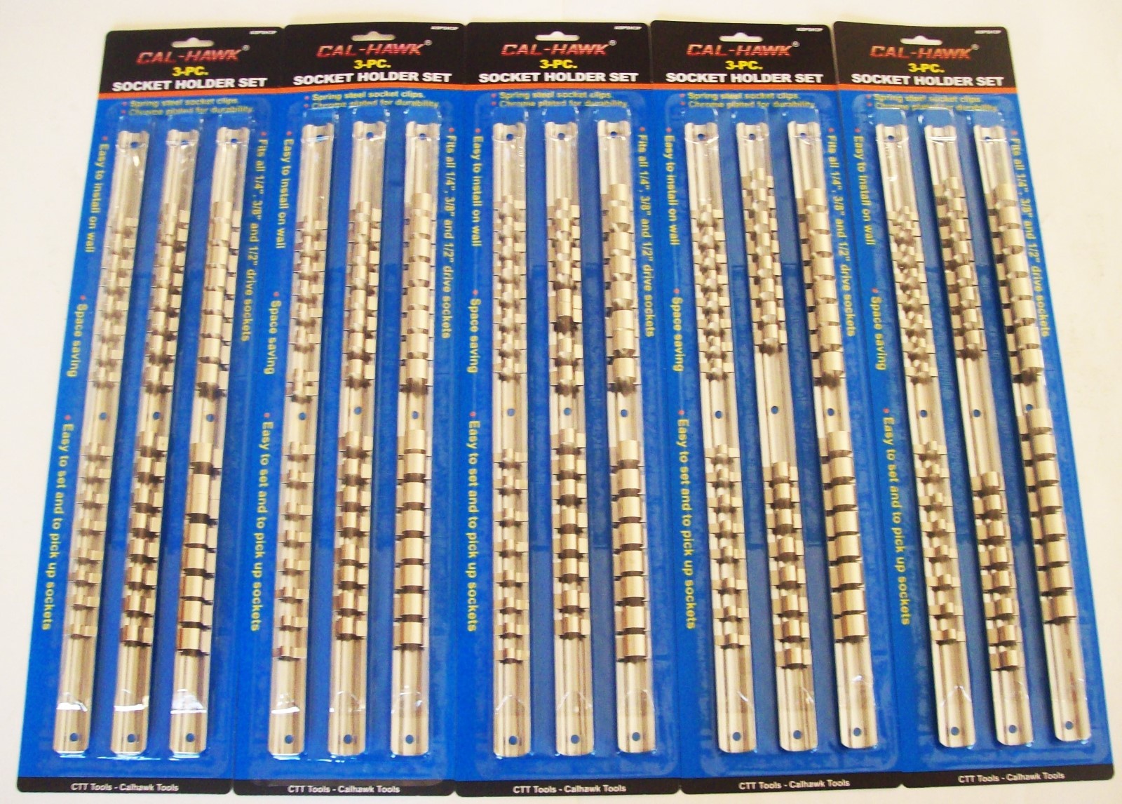 15 CAL-HAWK SOCKET RACK RAILS ORGANIZER HOLDER 1/4" 3/8" 1/2" 16 CLIPS PER RAIL