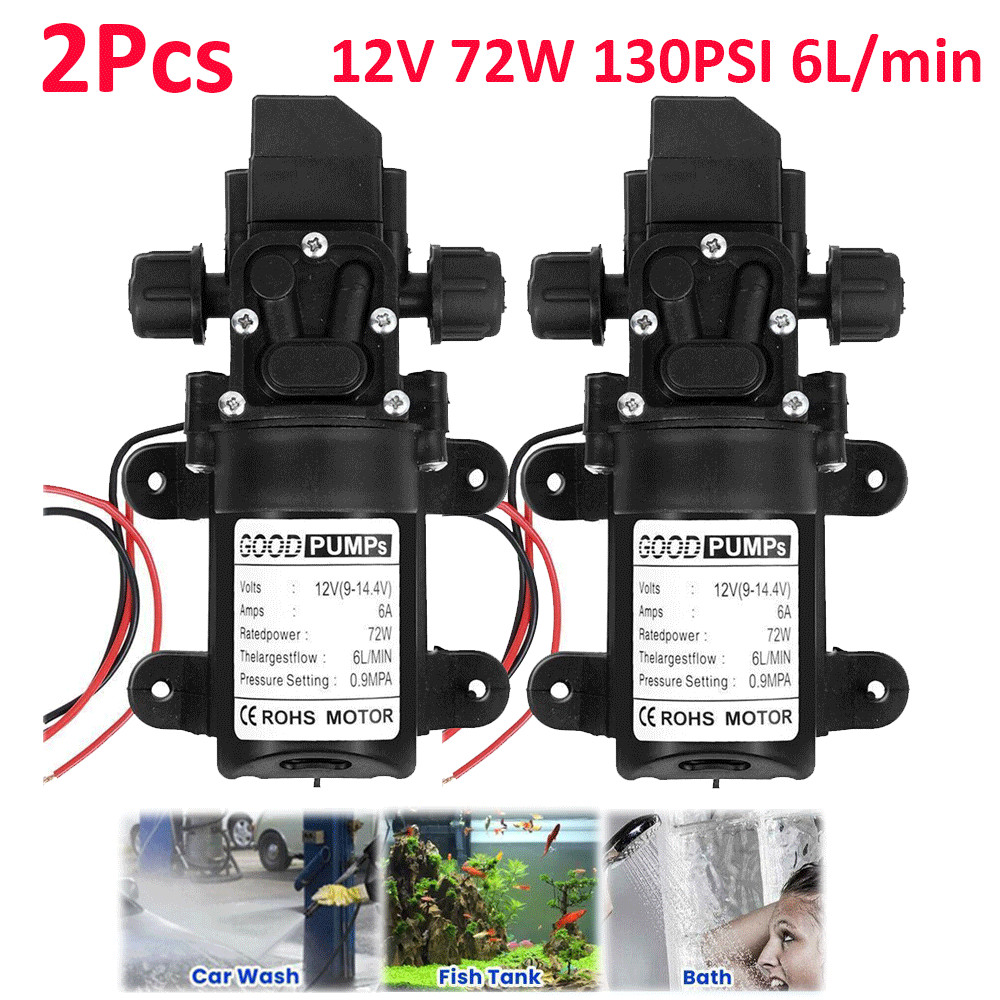 2Pcs 130PSI High Pressure RV Water Pump Diaphragm DC 12V Self-Priming 72W