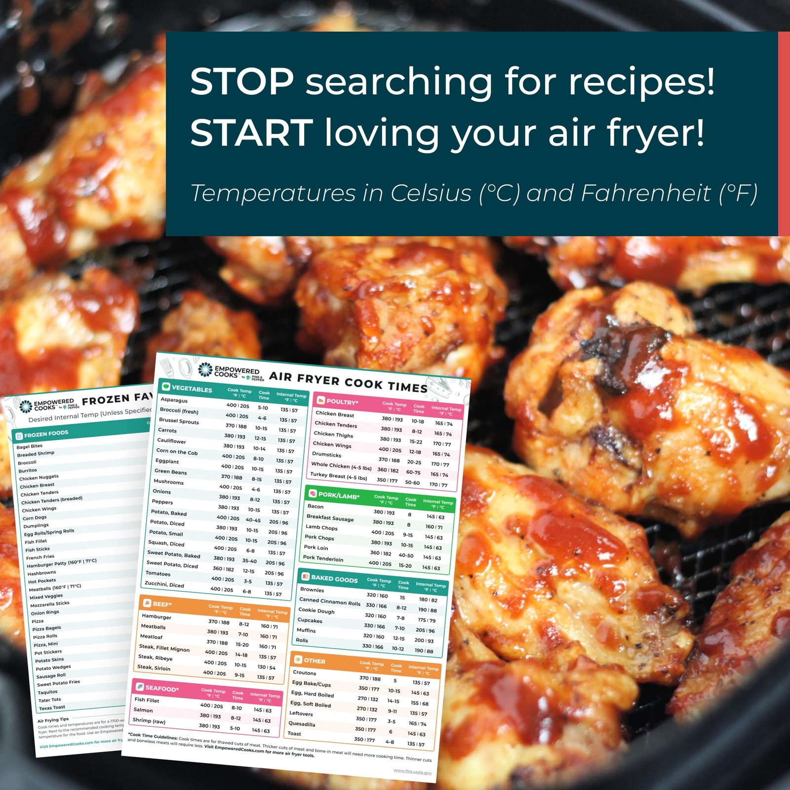 Cathy Yoder's Air Fryer Cheat Sheet Set, Accessories, 8x10", White