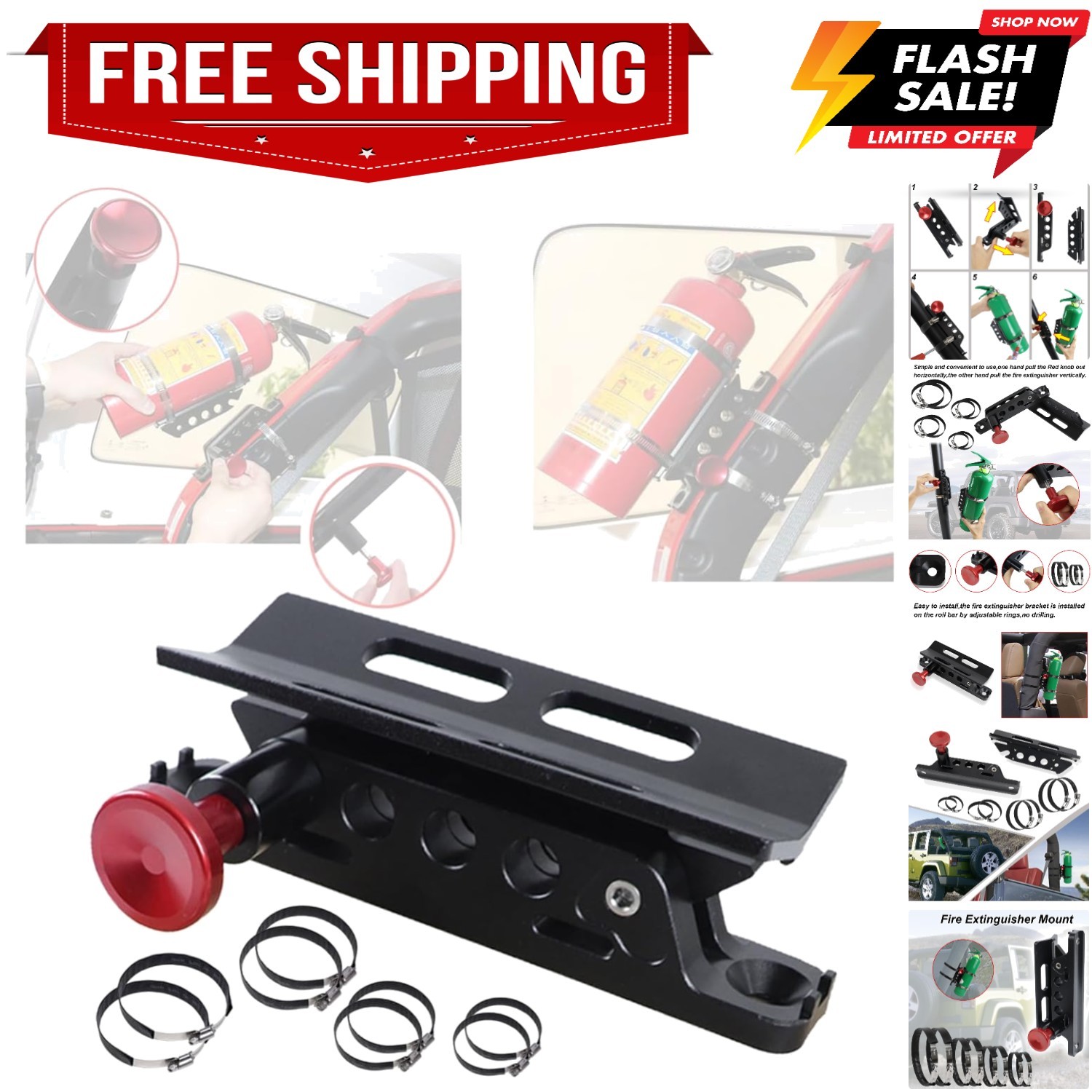 Universal Adjustable Quick Release Roll Bar Fire Extinguisher Mount Holder Co...