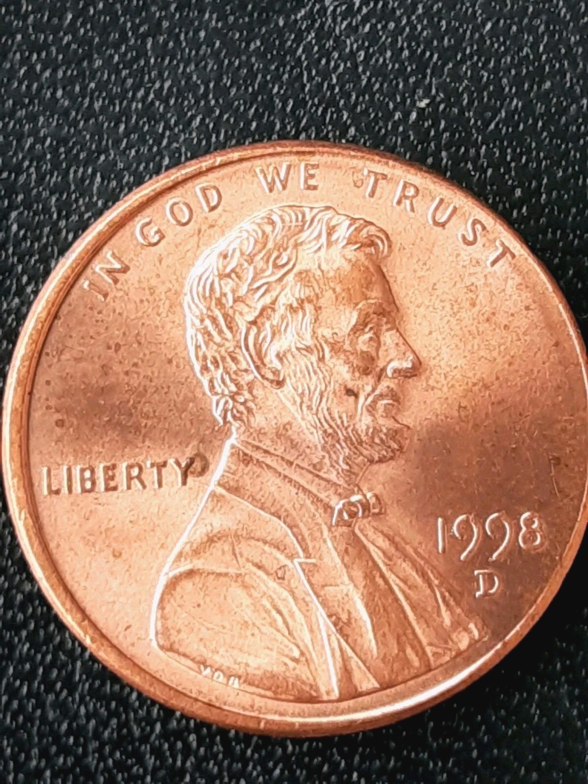 1998-D Lincoln BU Red Off Centered Strike Thick Rim Extra Die Break's DDO Penny