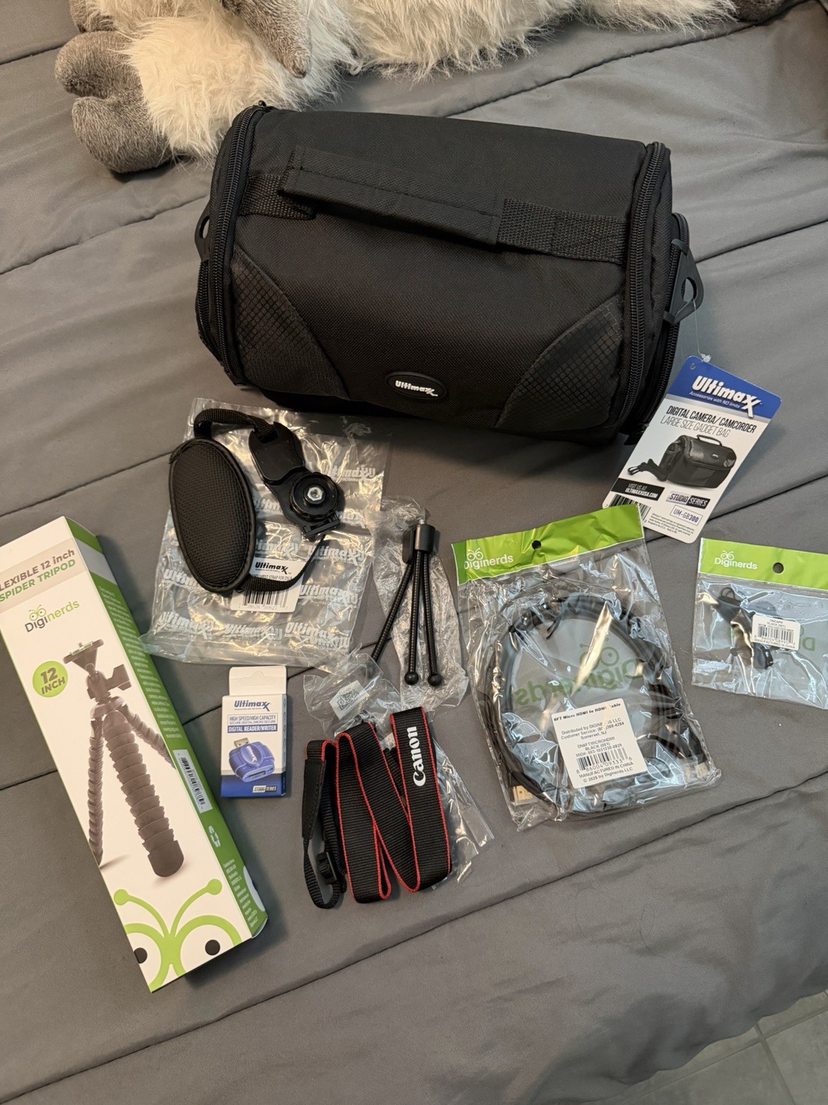 Ultimaxx & Diginerds Camera Bundle: Bag, 12" Tripod, Canon Strap, 5FT HDMI Cable