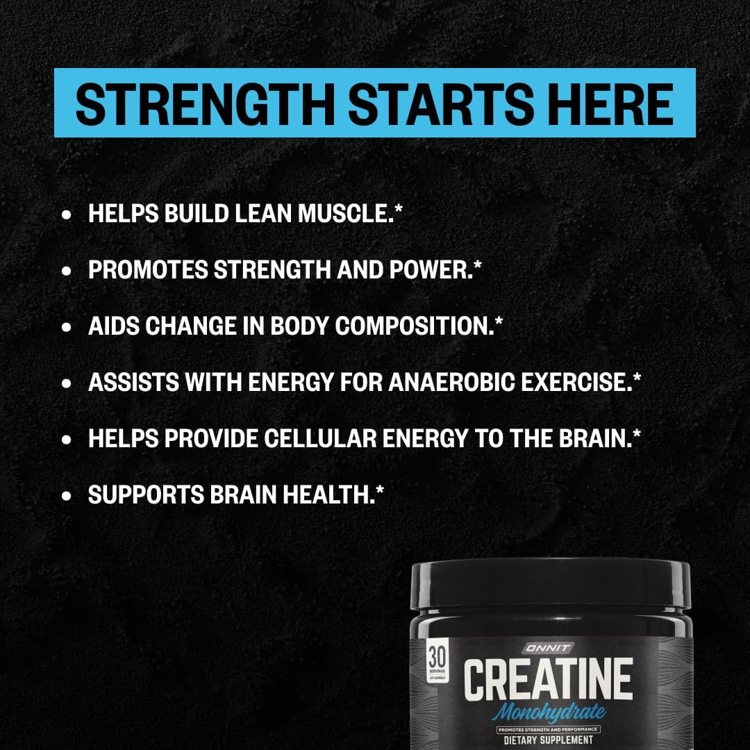 ONNIT Creatine Monohydrate Powder, Strength & Power Support, 30 Servings, 5.29oz