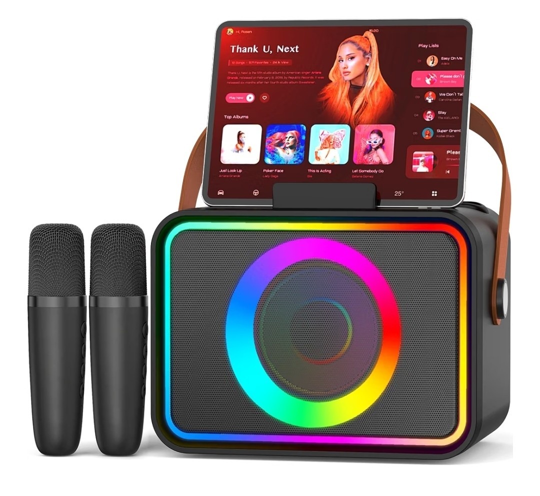 K26 Karaoke Machine Bluetooth Speaker w/ 2 Wireless Microphones RGB Light