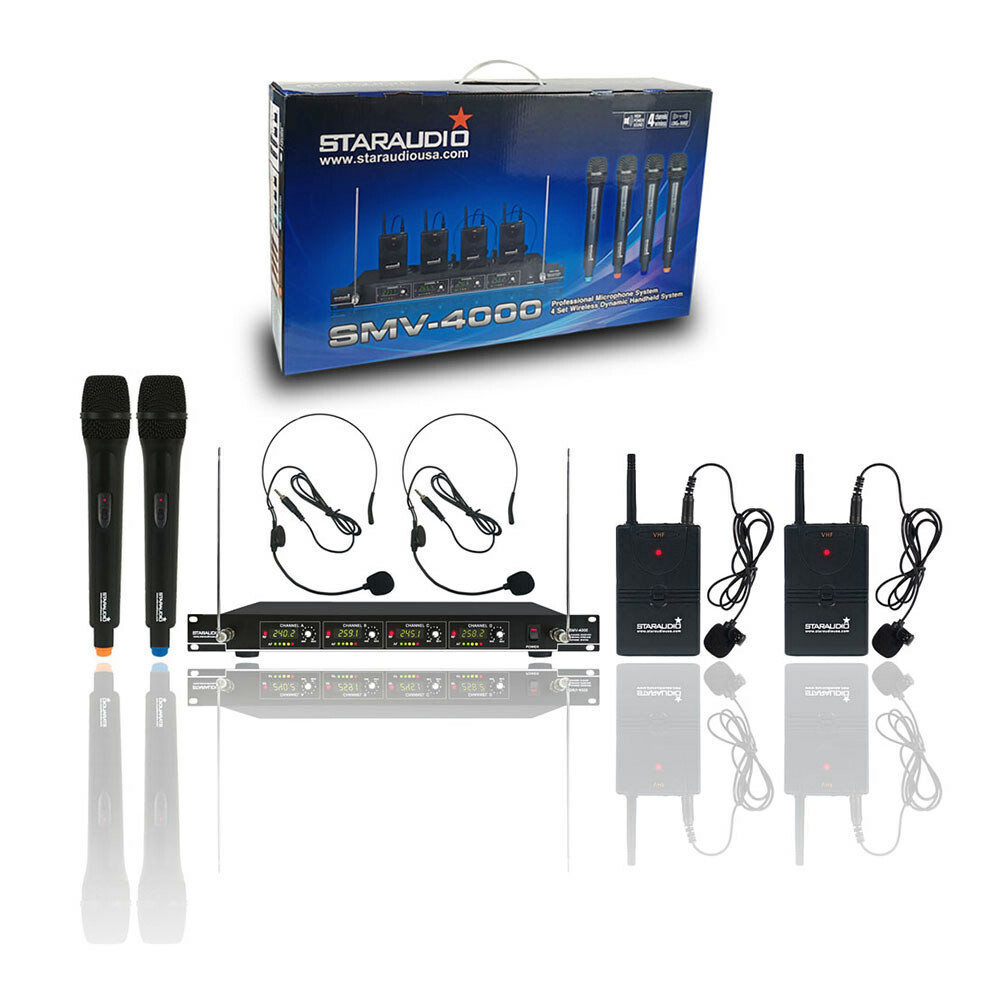 Wireless VHF Microphone System Handheld & Headset Lavalier Bodypacks Microphones