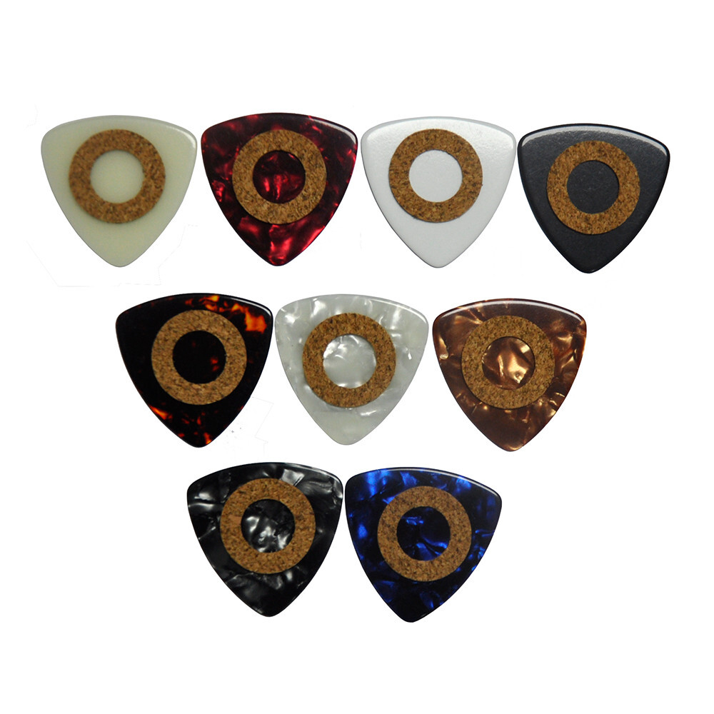 9pcs Gauge 0.96mm Cork Grip Anti-Slip Celluloid 346 Round Triangle Guitar Picks