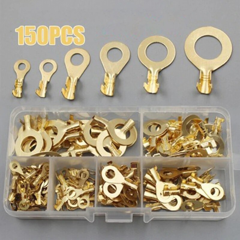 150X Set Copper Plated Round Terminal Blok O-Type Wire Crimp Connector Kit-New