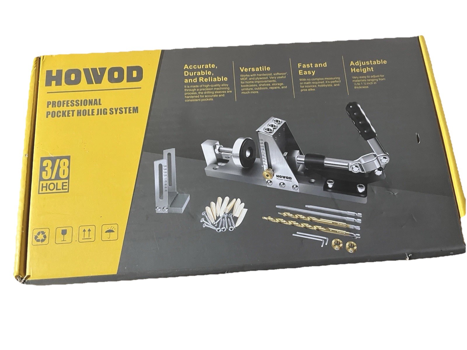 HOWOD Professional Pocket Hole Jig System, 3/8 in Drilling Jig for Joinery
