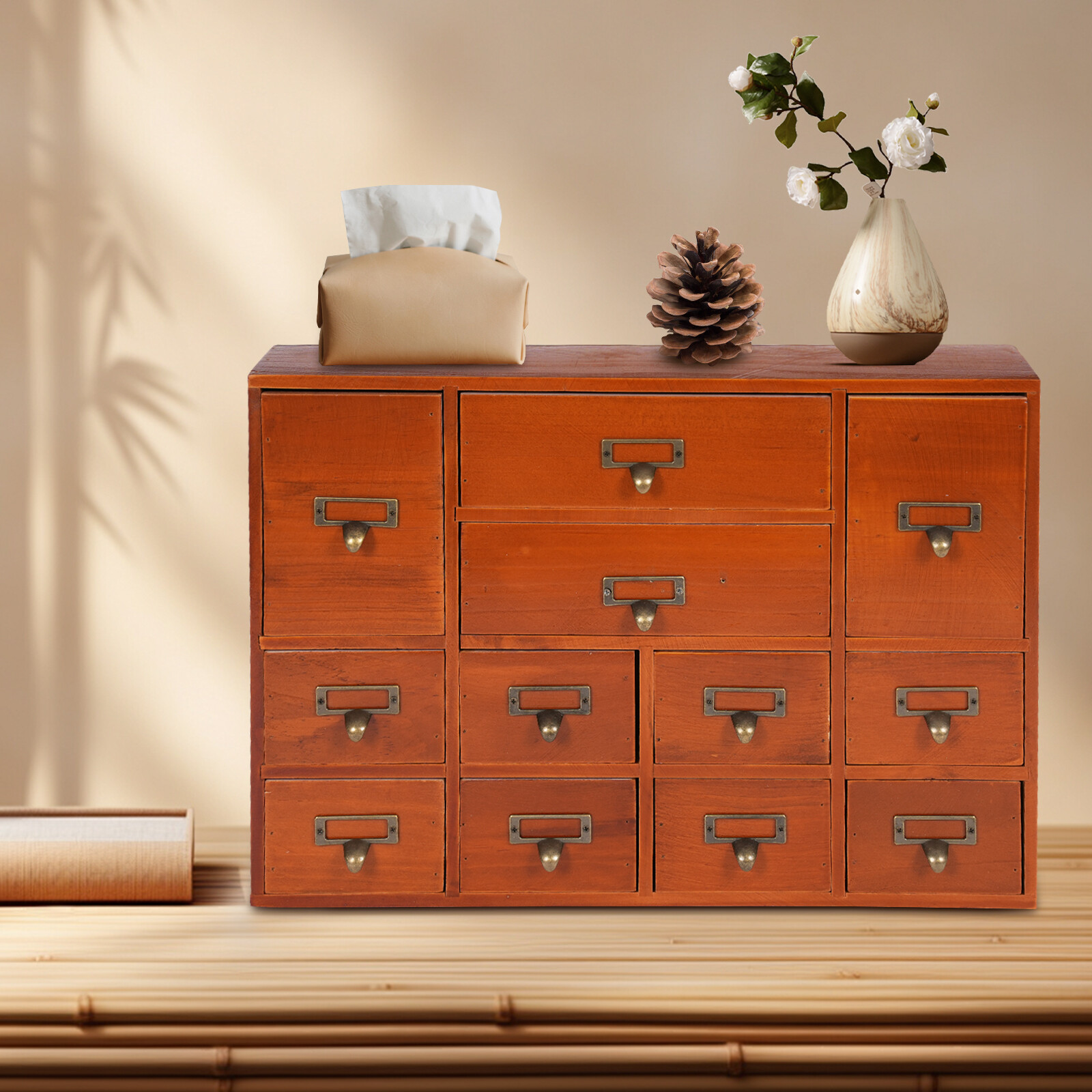 12 Drawers Wooden Desktop Organizer Home Storage Case Cosmetic Dresser Box new.