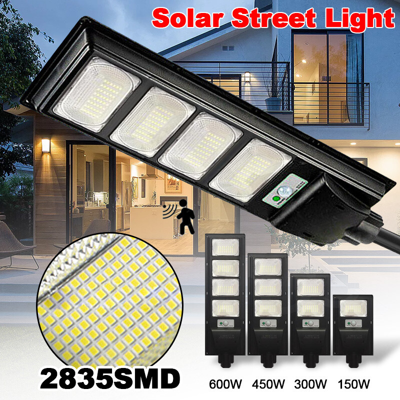 Commercial 150-600W Solar Street Lights IP66 Dusk to Dawn Road Lamp+Pole Outdoor