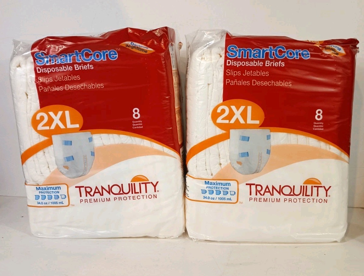 SmartCore Tranquility Disposable Briefs 2XL 60" (2 pack, 16 count total) New