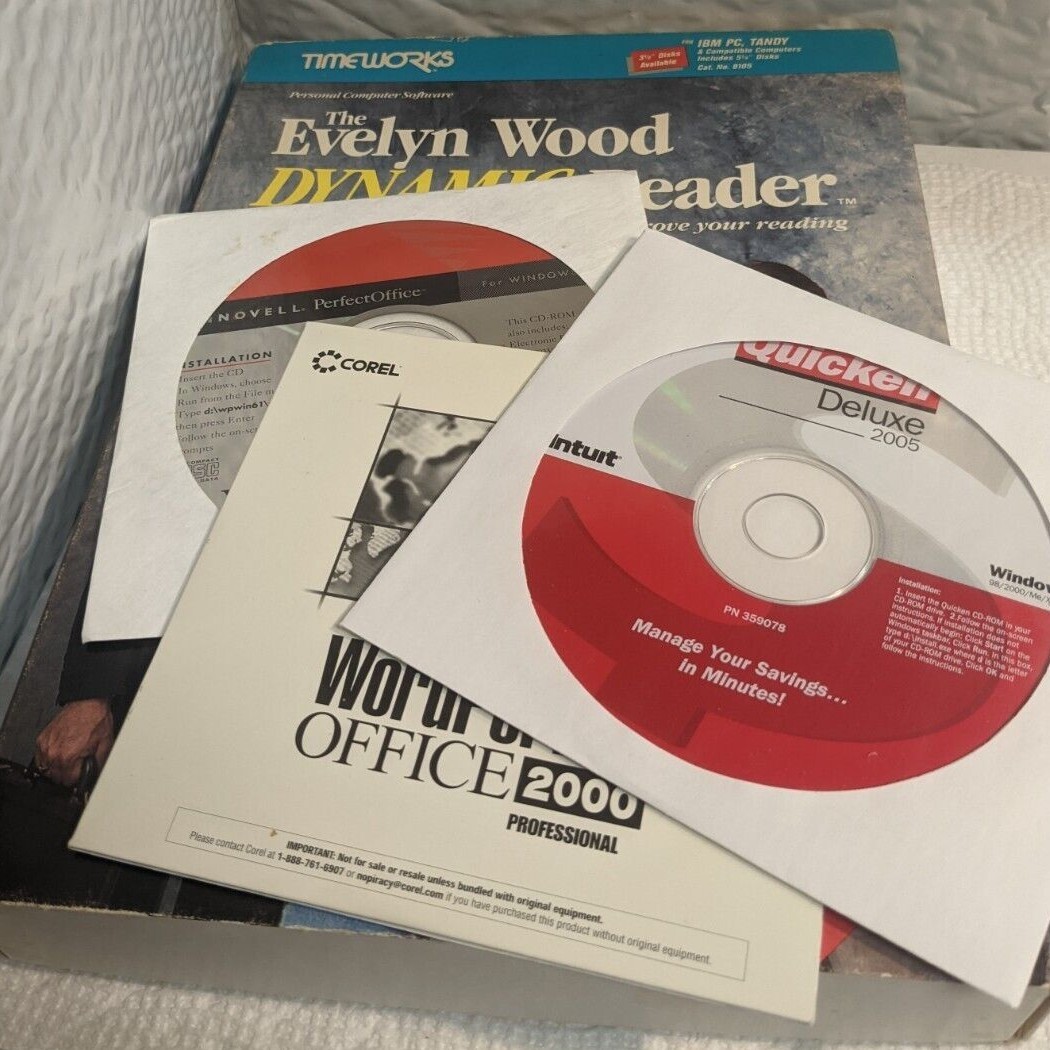 Vintage Computer Programs Evelyn Wood WordPerfect Quicken PrintMaster ClickArt