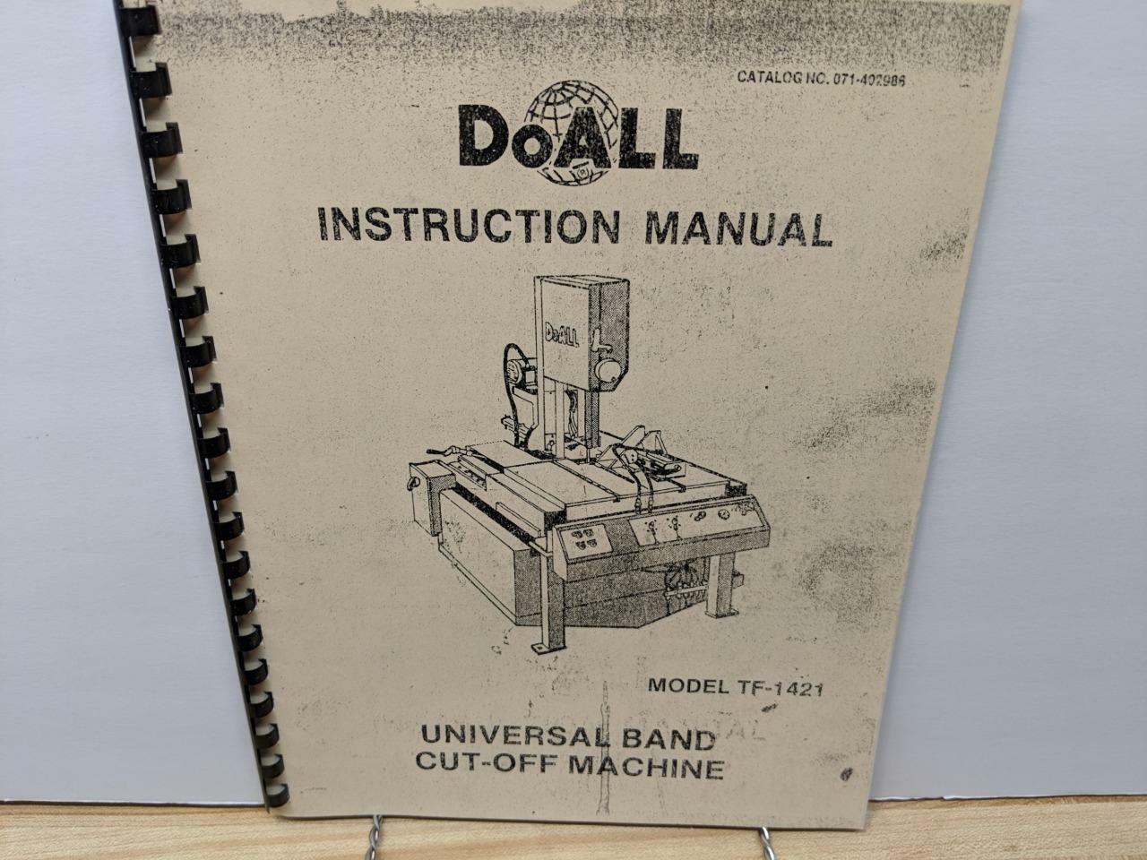 DoAll TF-1421 Band Cut-Off Machine Instruction  Manual
