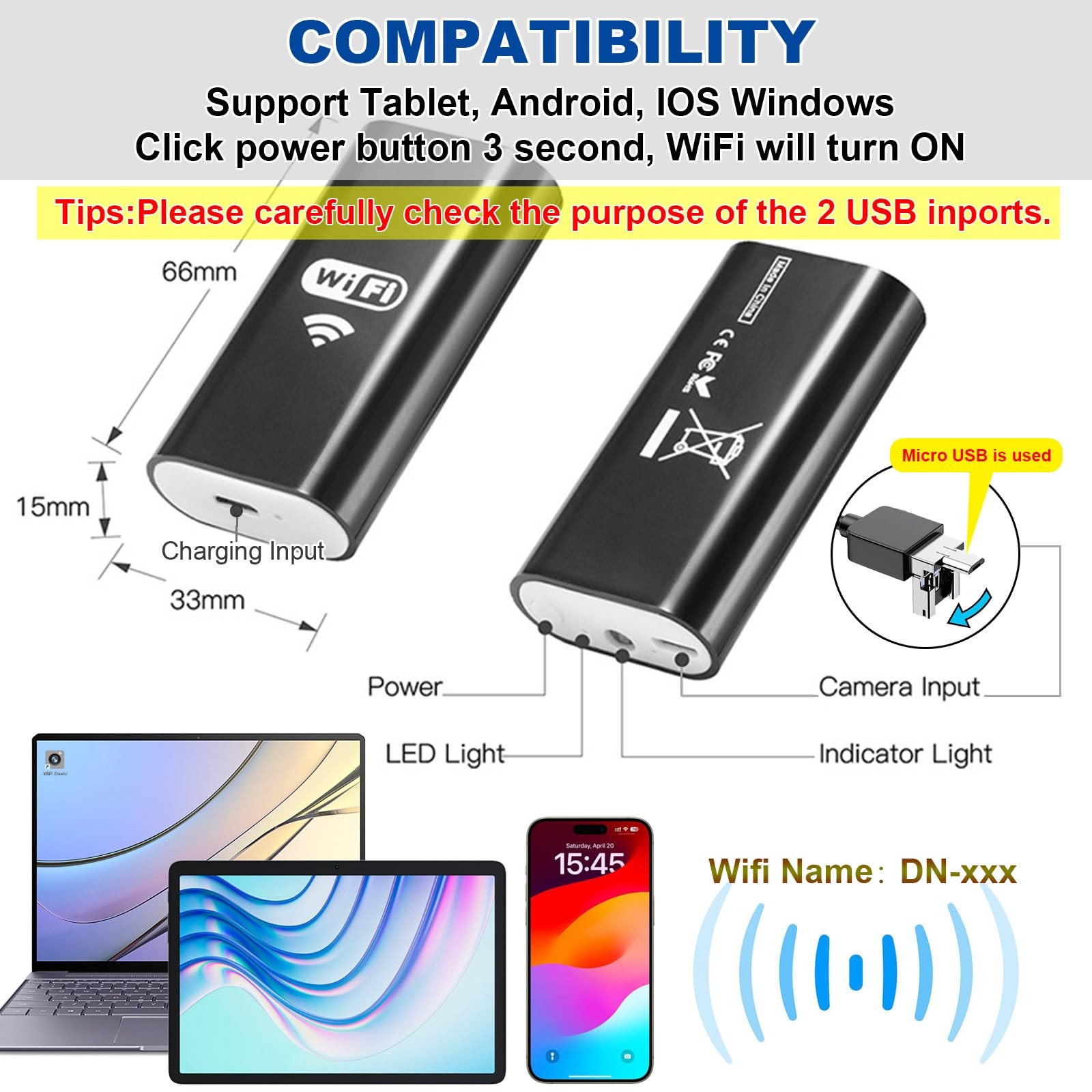 3.9mm Small Hole Borescope, Aperture Endoscope Camera - Suitable for. 20...