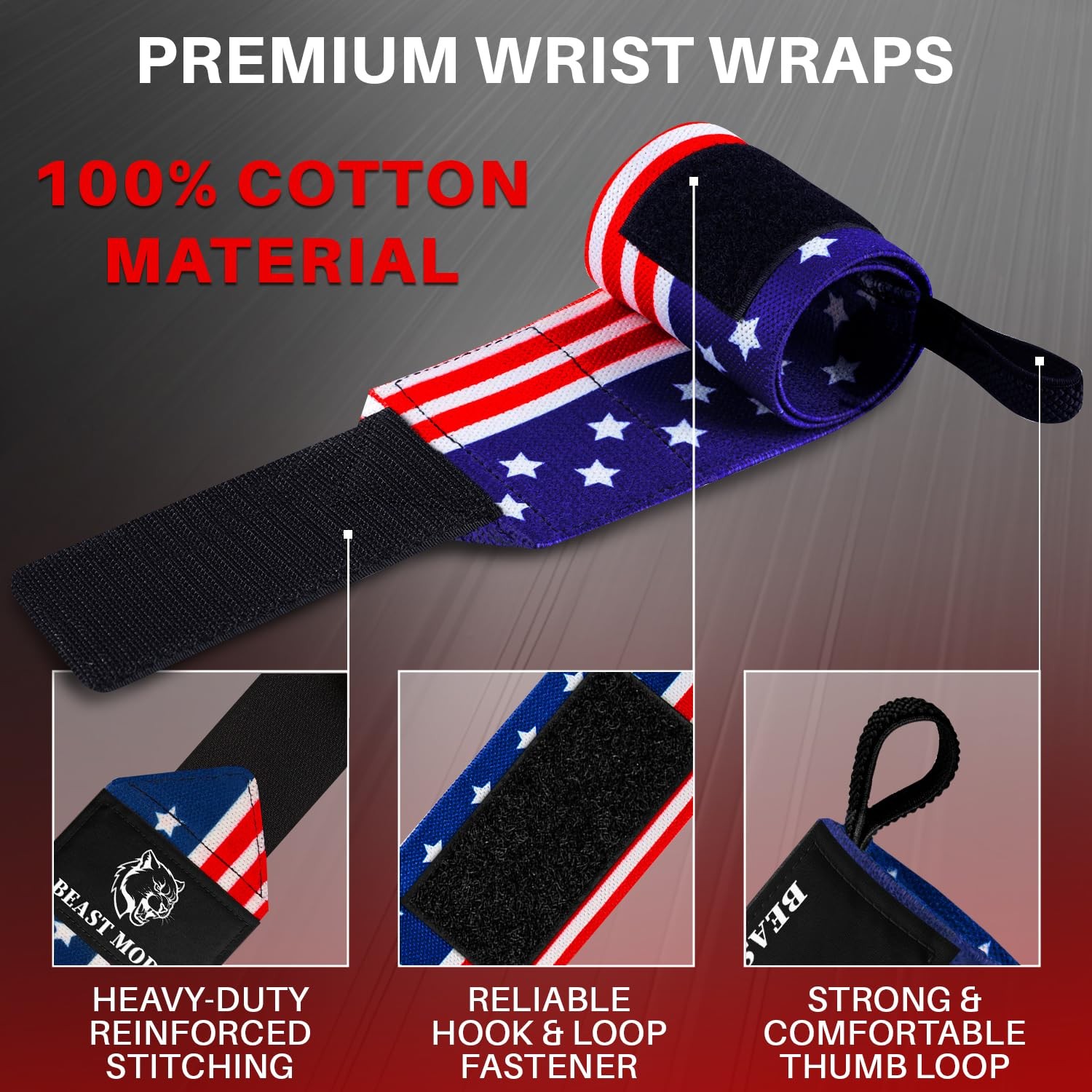 HeavyDuty Weightlifting Wrist Wraps with Thumb Loop for Powerlifting & Training