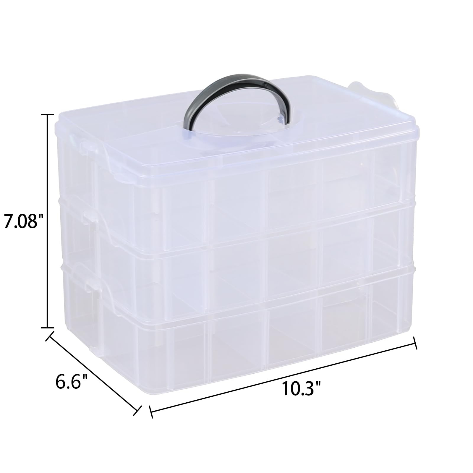3-layer Stackable Craft Storage Box with 30 Grids, Clear Compartment Organize...