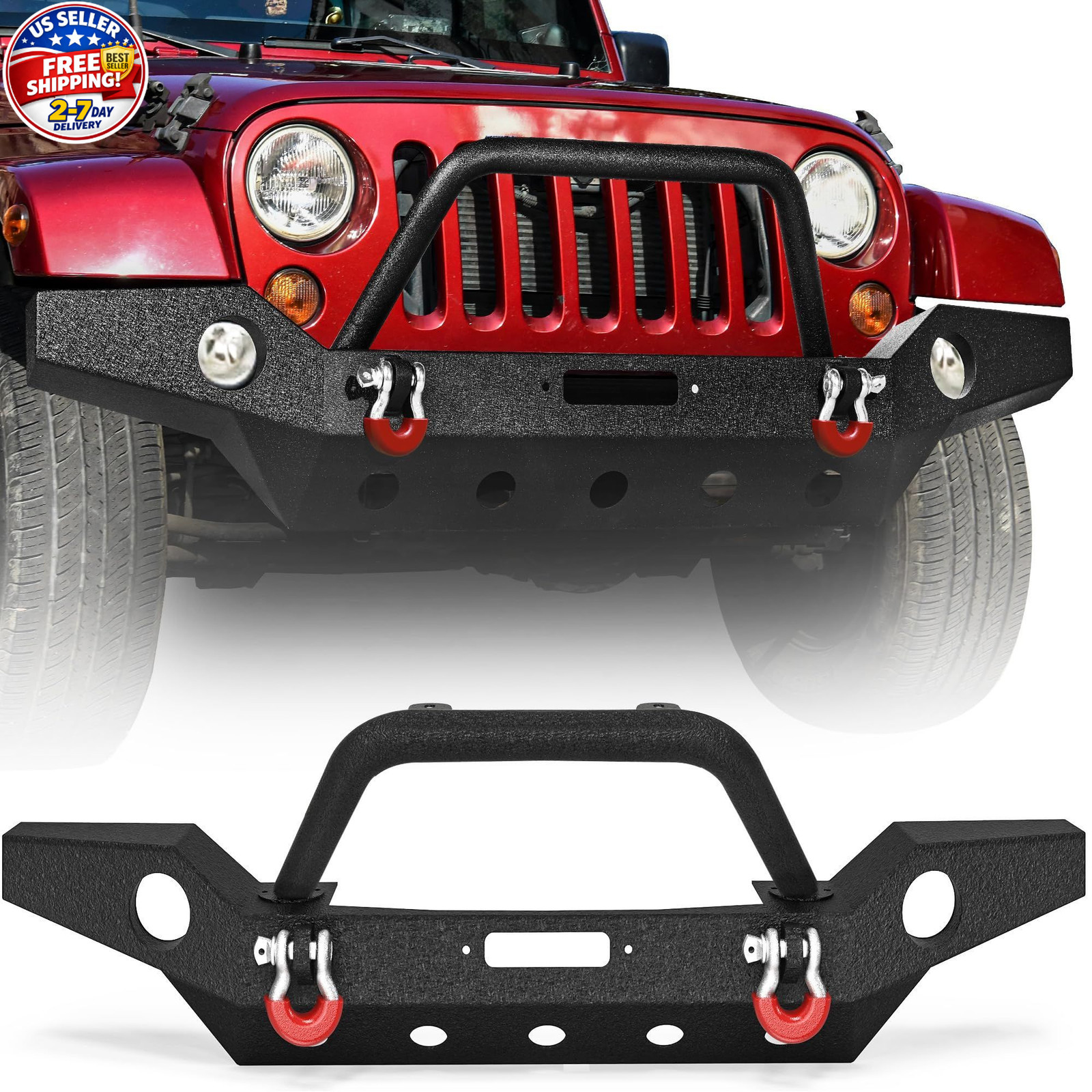 Full Width Front Bumper Compatible with 07-18 Jeep Wrangler JK and JK Unlimit...