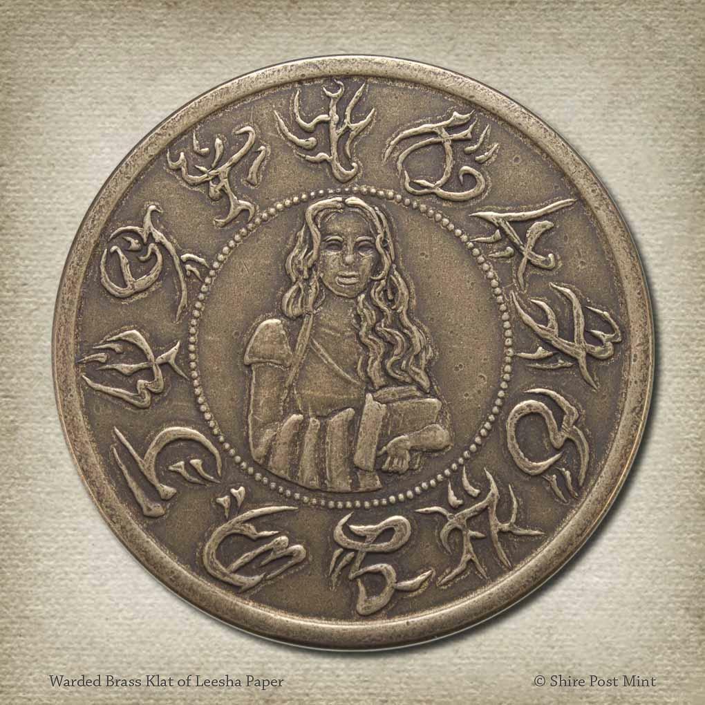 THE DEMON CYCLE "WARDED KLAT OF LEESHA PAPER" Brass Coin Shire Post Mint NEW